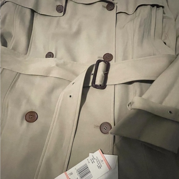 ANNE KLEIN LONG CLASSIC BELTED DOUBLE-BREASTED MILITARY TAN TRENCH COAT - Picture 2 of 4